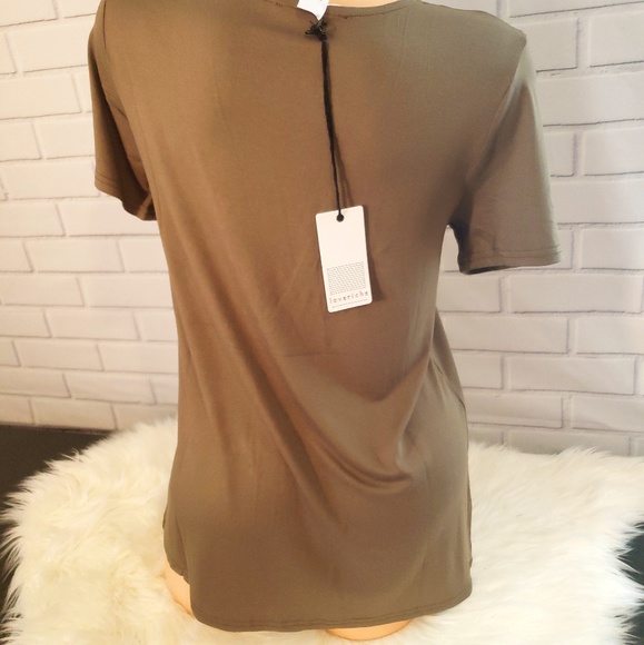 Olive Lace up Jersey Top - Picture 4 of 4